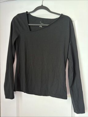 A New Day Black Long-Sleeve Asymmetric Neck Top